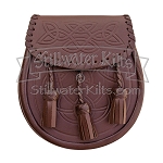 Embossed Brown Leather Sporran with Chain Belt