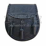Embossed Black Leather Sporran with Chain Belt