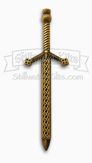  Deluxe Celtic Knot Sword Kilt Pin - Antique Brass 